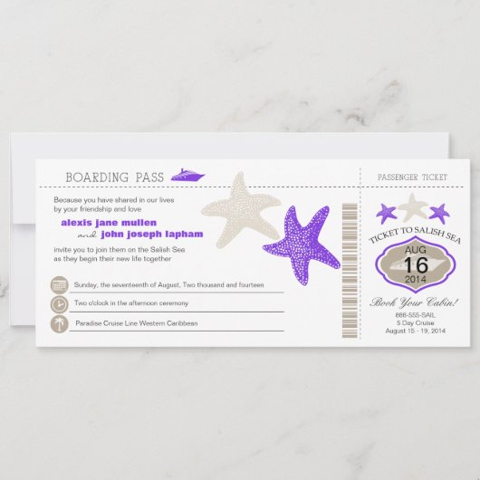 Cruise Ship Starfish Boarding Pass Wedding Einladung (Vorderseite)