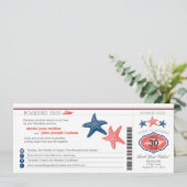 Cruise Ship Starfish Boarding Pass Wedding Einladung (Stehend Vorderseite)