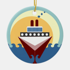 Cruise ship sunrise Double Sided Round Ornament