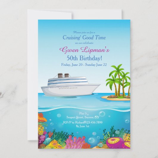 Cruise to Paradise Invitation Customized Einladung (Vorderseite)