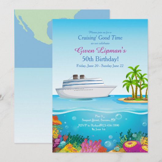 Cruise to Paradise Invitation Customized Einladung (Vorne/Hinten)