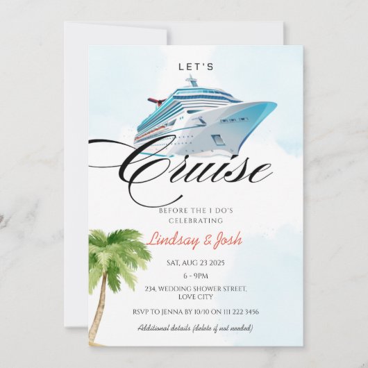 Cruise Wedding Couple Dusche Einladung (Vorderseite)