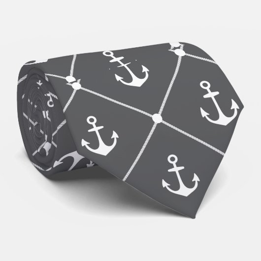 Cruise Wedding Nautical Anchor Muster Grau Krawatte (Gerollt)