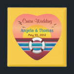 Cruise Wedding Personalisiert Favor Magnet<br><div class="desc">Ein romantischer personalisierter Kreuzfahrtersonnenuntergang mit Blick auf die Gastgeschenk Hochzeit. Ein wunderschöner quadratischer Magnet für eine Kreuzfahrt themed Hochzeit. Dieser Magnet zeichnet sich durch einen romantischen und lebendigen Sonnenuntergang aus, der die digitale Kunst in einem Herzen von XG Designs NYC zeigt. Eine einzigartige Gastgeschenk Hochzeit für Kreuzfahrten von Ihrem besonderen...</div>