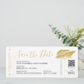 Cruise Wedding Ticket Boarding Pass Gold Save The Date (Stehend Vorderseite)