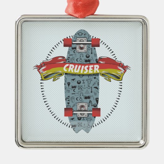 Cruiser Skateboard Stab Pop Tattoodesign Ornament Aus Metall (Vorne)