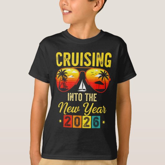 Cruising Into New Year 2026 Retro Trocal Sunset T-Shirt (Vorderseite)