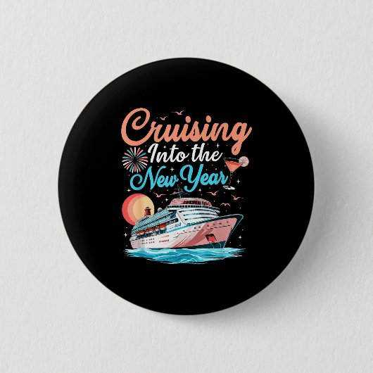 Cruising Into New Years Eve Party Countdown Happy Button (Vorderseite)