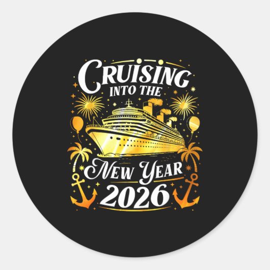 Cruising Into The New Year 2026 Happy New Year Fam Runder Aufkleber (Vorderseite)