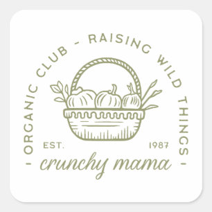 Crunchy Mama Bio vegetarische vegane Gruppe grün Quadratischer Aufkleber