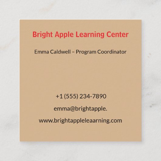 Crunchy red apple -add logo quadratische visitenkarte (Rückseite)