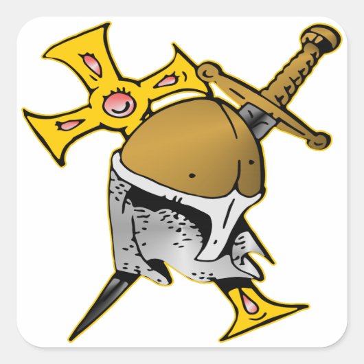 Crusader Helmet Cross & Sword Quadratischer Aufkleber (Vorderseite)