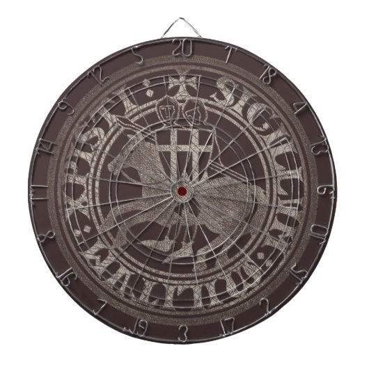 Crusader Templar Knights Seal logo Deus Vult brown Dartscheibe (vorne)