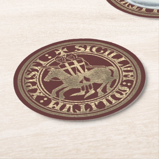 Crusader Templar Knights Siegel Logo Deus Vult Gol Runder Pappuntersetzer (Angewinkelt)