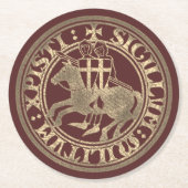 Crusader Templar Knights Siegel Logo Deus Vult Gol Runder Pappuntersetzer (Vorderseite)