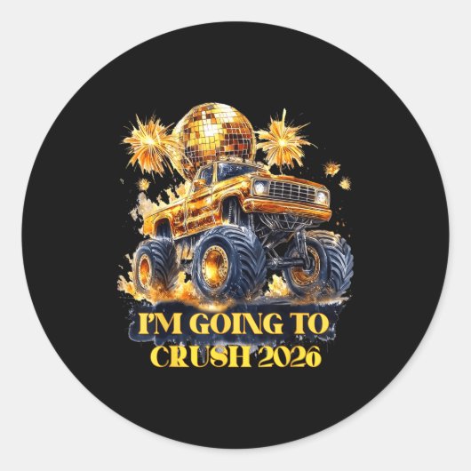 Crush 2026 Monster Truck New Year Party Countdown  Runder Aufkleber (Vorderseite)