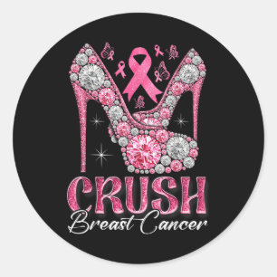 Crush Breast Cancer Awareness Bling Pink Ribbon Hi Runder Aufkleber