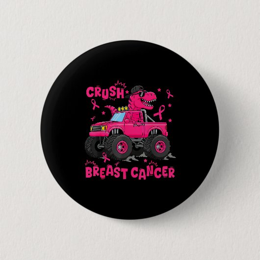 Crush Breast Cancer Awareness Monster Truck Dinosa Button (Vorderseite)
