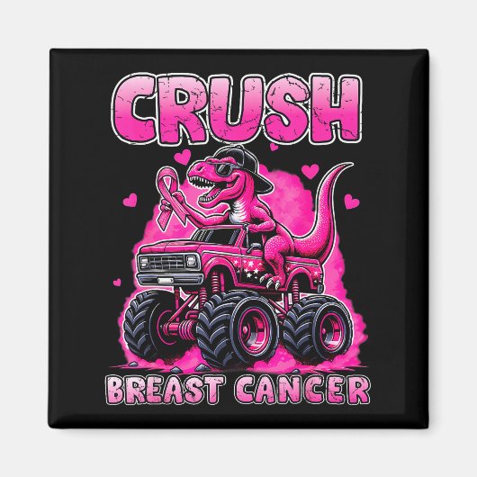 Crush Breast Cancer Awareness T Rex Monster Truck Magnet (Vorne)