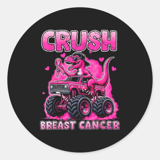 Crush Breast Cancer Awareness T Rex Monster Truck Runder Aufkleber (Vorderseite)