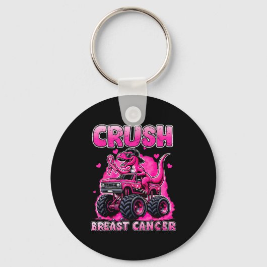 Crush Breast Cancer Awareness T Rex Monster Truck Schlüsselanhänger (Vorderseite)