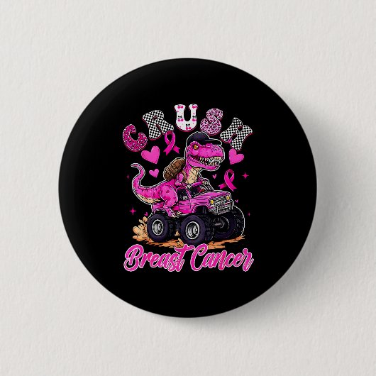 Crush Breast Cancer Dinosaur T Rex Monster Truck B Button (Vorderseite)