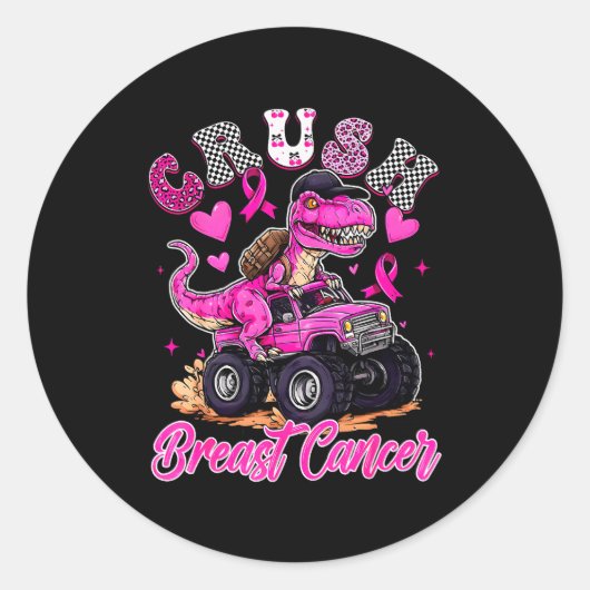 Crush Breast Cancer Dinosaur T Rex Monster Truck B Runder Aufkleber (Vorderseite)