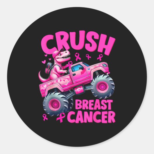 Crush Breast Cancer Nk T-rex Dinosaur Monster Truc Runder Aufkleber (Vorderseite)