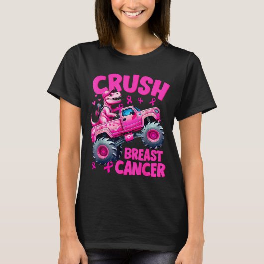 Crush Breast Cancer Nk T-rex Dinosaur Monster Truc T-Shirt (Vorderseite)
