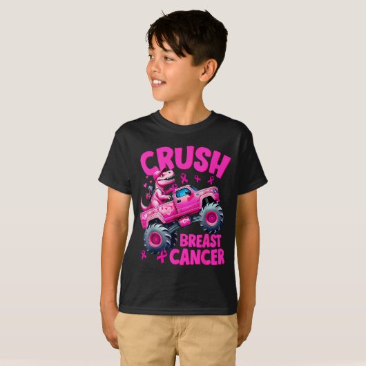 Crush Breast Cancer Nk T-rex Dinosaur Monster Truc T-Shirt (Vorne ganz)