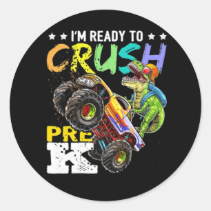 Crush Pre-K Dinosaurier Monster Truck zurück zur S Runder Aufkleber