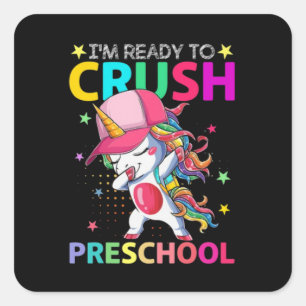 Crush Preschool Dabbing Unicorn Back To School Quadratischer Aufkleber