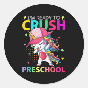Crush Preschool Dabbing Unicorn Back To School Runder Aufkleber