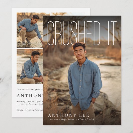 Crushed It PhotoPop Graduation Party Einladung (Vorne/Hinten)