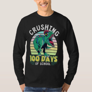 Crushing 100 Days of School Dinosaur Rex Dino Boys T-Shirt