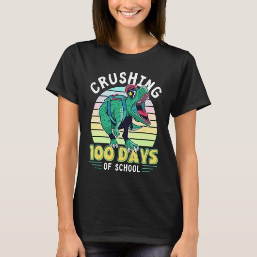 Crushing 100 Days of School Dinosaur Rex Dino Boys T-Shirt (Vorderseite)