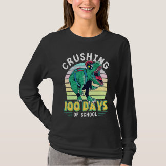 Crushing 100 Days of School Dinosaur Rex Dino Boys T-Shirt