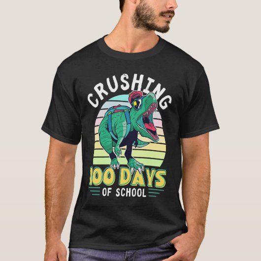 Crushing 100 Days of School Dinosaur Rex Dino Boys T-Shirt (Vorderseite)