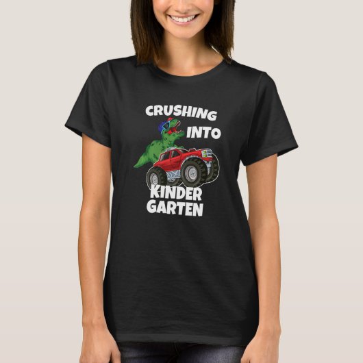 Crushing into Kindergarten Monster Truck Dinosaur T-Shirt (Vorderseite)