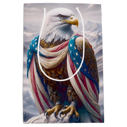 Cry Bald Eagle und die amerikanische Flagge Mittlere Geschenktüte (Vorderseite)