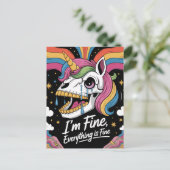 Cry Unicorn Skull Im Fine Alles ist gut Postkarte (Stehend Vorderseite)