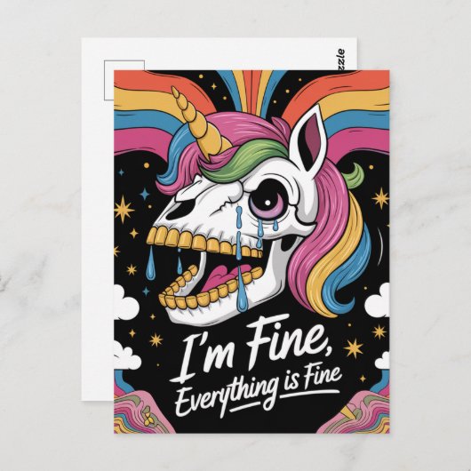 Cry Unicorn Skull Im Fine Alles ist gut Postkarte (Vorne/Hinten)