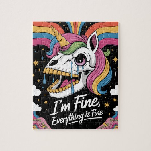 Cry Unicorn Skull Im Fine Alles ist gut Puzzle (Vertikal)
