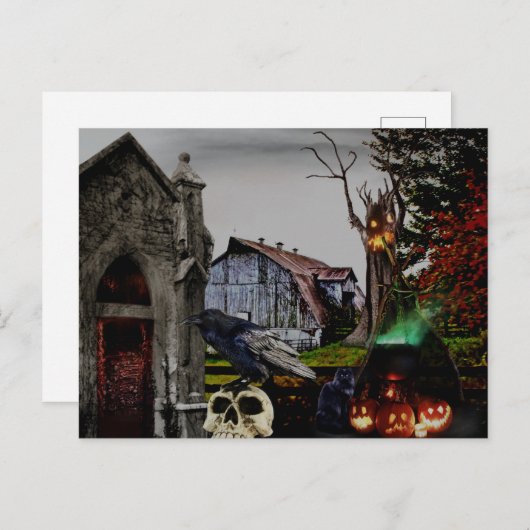 *~* Crypt Raven Hexenschalen HALLOWEEN Postkarte (Vorne/Hinten)