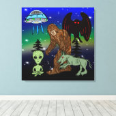 Cryptid Big Foot Alien Mothman UFO Chupacabra Leinwanddruck (Insitu (Holzboden))