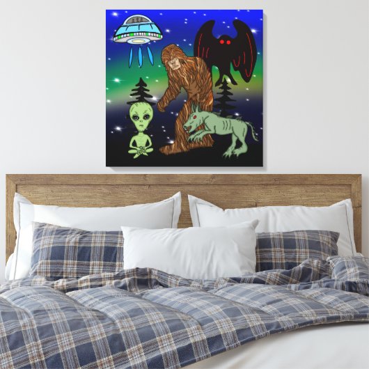 Cryptid Big Foot Alien Mothman UFO Chupacabra Leinwanddruck (Insitu (Schlafzimmer))