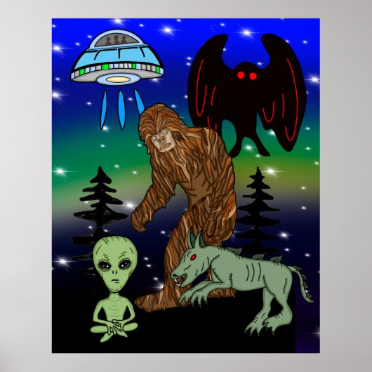 Cryptid Big Foot Alien Mothman UFO Chupacabra Poster (Vorne)