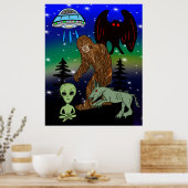 Cryptid Big Foot Alien Mothman UFO Chupacabra Poster (Küche)