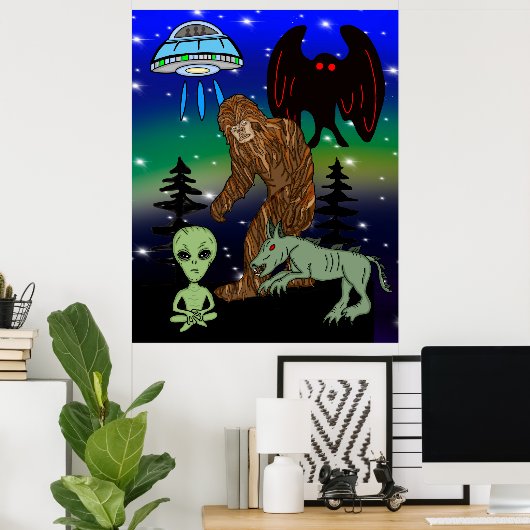 Cryptid Big Foot Alien Mothman UFO Chupacabra Poster (Heimbüro)