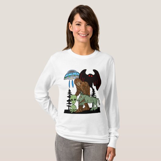Cryptid Big Foot Alien Mothman UFO Chupacabra T-Shirt (Vorne ganz)